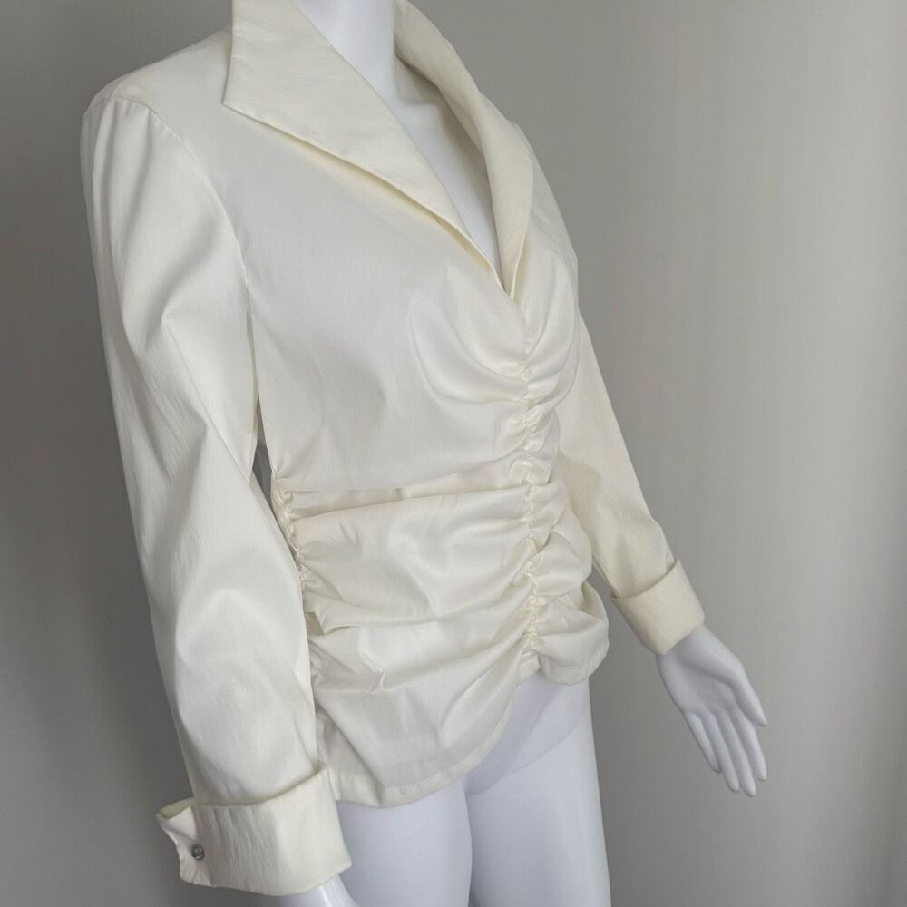 Tadashi Collection Ruched Taffeta Stretch Blouse With Button Detail White - Picture 5 of 10
